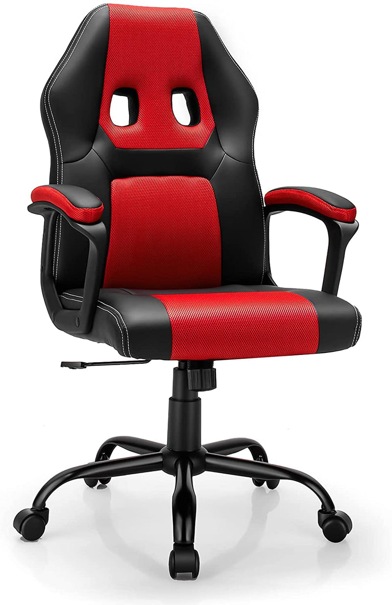PC gamingstoel, ergonomische computer stoel met rugleuning,  bureaustoel met in hoogte verstelbare zitting, (Rood)