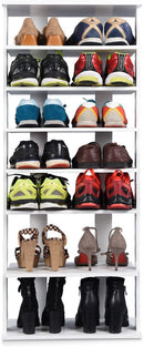 Schoenenrek, vrijstaande schoenenrek met 7 niveaus van verschillende hoogten, 45 x 26,5 x 110 cm, moderne opbergplank voor woonkamer kleedkamer gang (Wit)