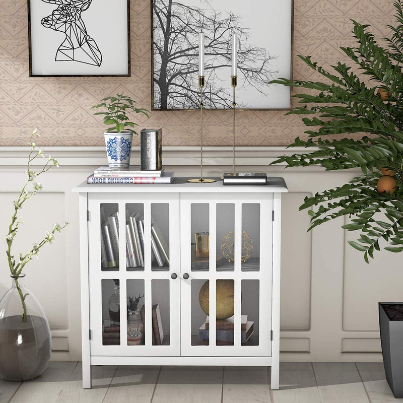 Dressoir, opbergkast met glazen deur, consoletafel keukenkast zijkast, commode 80,5 x 35 x 78 cm (Wit)