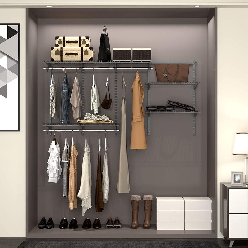 kledingrek ,slimme configuraties klerenrailsysteem , muur gemonteerde opbergsysteem, garderobesysteem met draad rekken en kleding stangen, 91,5 cm tot 182 cm, voor slaapkamer (183 x 92 x 39 cm)