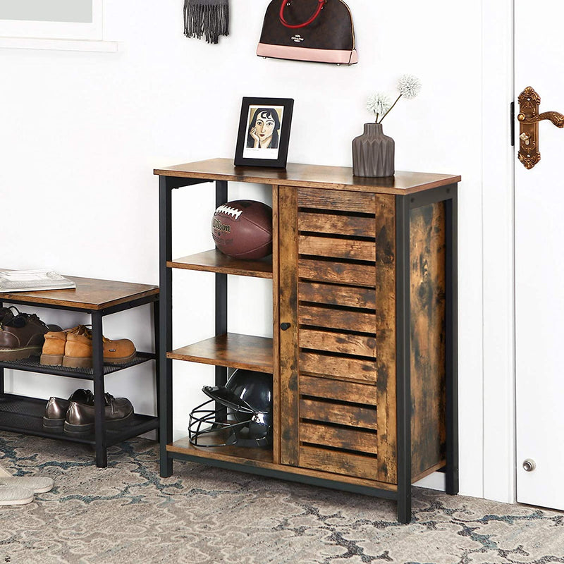 dressoir, keukenkastje met 3 open rekken, badkamerkastje, woonkamer, hal, keuken, thuiskantoor, stalen geraamte, industriële stijl,vintage bruin en zwart LSC74BX