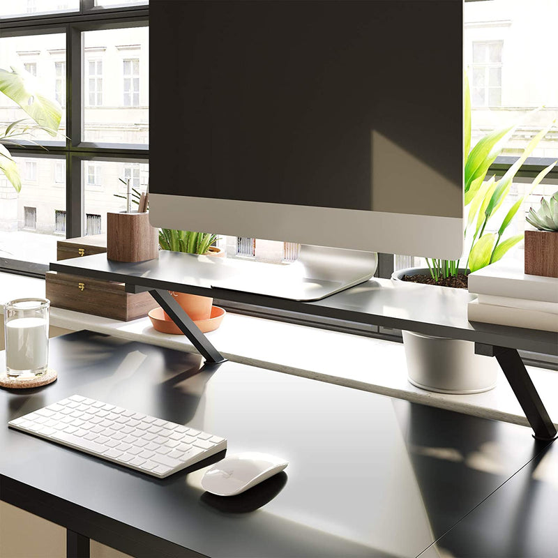 Bureau, L-vormig computerbureau met beweegbare monitorbevestiging, hoekbureau,  metaal, zwart LWD56BK
