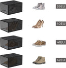 schoenendozen, schoenenopberger van kunststof, met deur, transparant, kunststof boxen, set van 12, stapelbaar, eenvoudige montage, 27 x 34,5 x 19 cm, voor schoenen tot maat 46, zwart LSP032B12V1