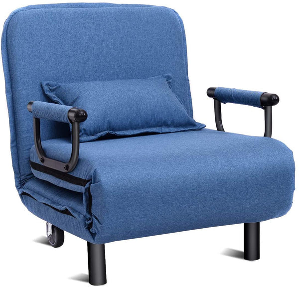 Vouwbare bank, , 3 in 1 comfortabele ligstoel, volledig gewatteerde ligstoel met kussen, relax fauteuil verstelbare rugleuning(Blauw)