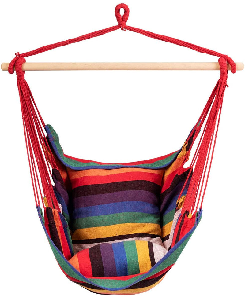 Hangstoel, opknoping touw schommel zitplaats met 2 kussens, , max 150kg  (rood)