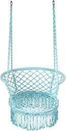 Hangstoel macrame schommelstoel, hangende katoenen touw stoel met kwastjes, maximaal 160kg  (kussens niet inbegrepen) (Blauw)