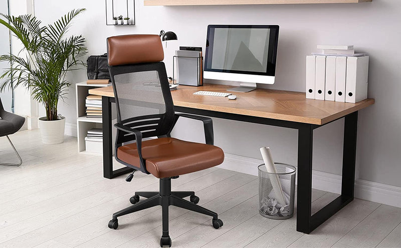 Bureaustoel, ergonomische bureaustoel, draaistoel met hoofdsteun,