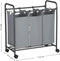 Wasmand op wielen, wassorteermachine met 3 afneembare stoffen zakken, wasverzamelaar, opbergruimte voor speelgoed, stevig, 3 x 44 liter, grijs LSF003GS