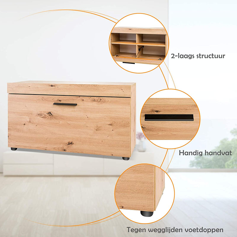 Schoenenkast, kantelbare schoenenkast met 2 laags structuur, handige handgreep, verstelbare planken, antislip onderleggers, schoenen opslag organisator voor huis, kantoor, hal, gang
