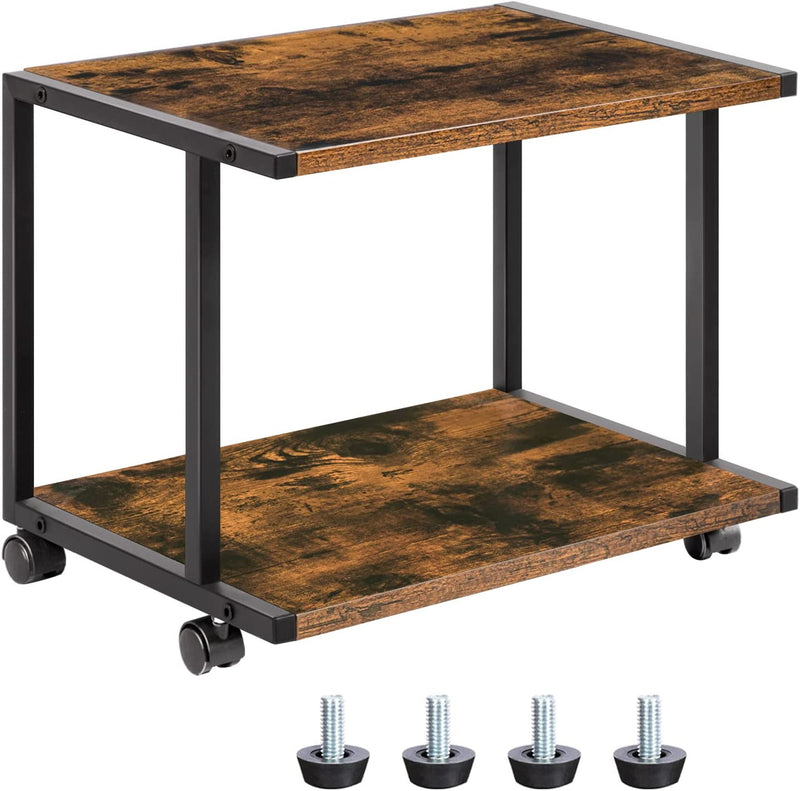 Printertafel, printerstandaard met verstelbare poten en vergrendelbare wielen, printerwagen industrieel design, 42 x 28 x 33 cm, voor kantoor, fax, kopieerapparaat, scanner EBF42PS01