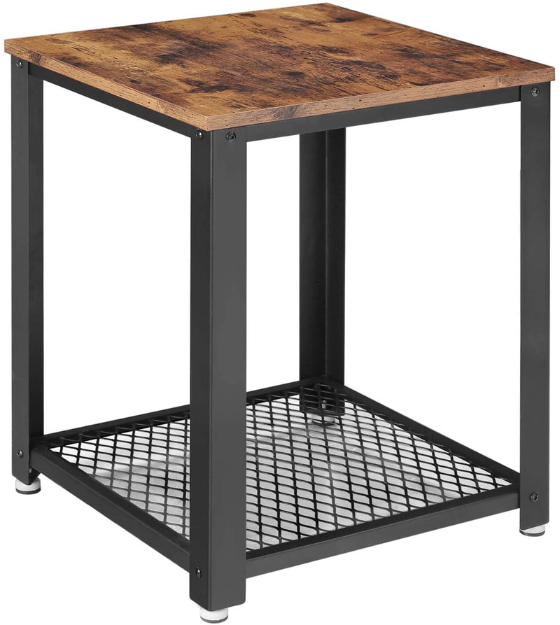 Bijzettafel , nachtkastje, salontafel met roosterrek, stabiel, met metalen frame, Donkerbruin