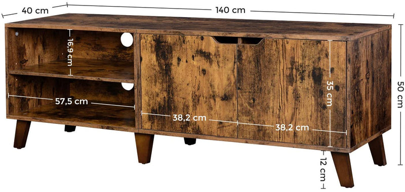 tv-meubel, tv-tafel met 2 deuren, tv-plank voor tv's tot 60 inch, tv-kast met verstelbare planken,  bruin LTV027X01