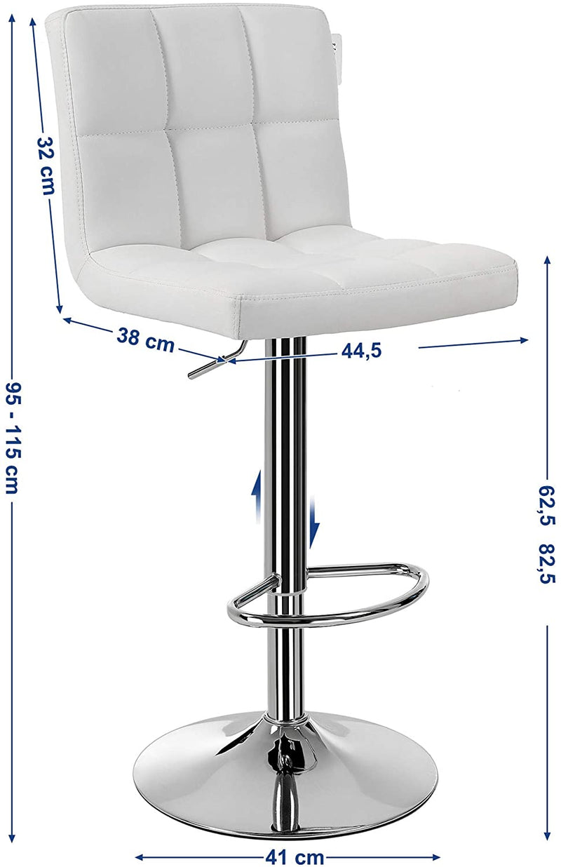 2-delige set barkruk met rugleuning en robuust, wit, 38 x 44,5 x 115 cm, PU