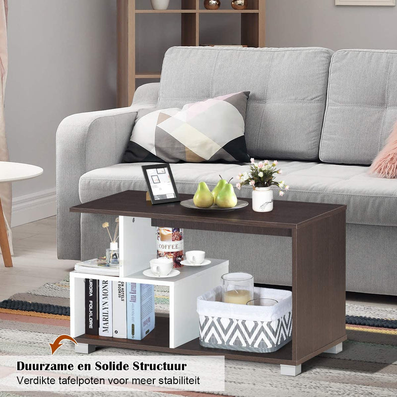 Koffietafel, Rechthoekige theetafel met opbergrek, 3-laags bank tafel, Moderne Consoletafel, Ruimtebesparende Organisator, Meubilair voor Thuiskantoor