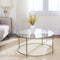 Bijzettafel rond, salontafel, glazen tafel met metalen frame, gehard glas, nachtkastje, sofatafel, voor balkon, goud LGT21G