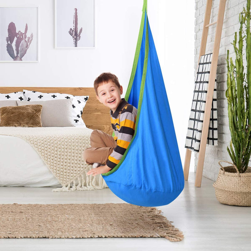Hangstoel, Kinderzitje, met zitkussen, 3 Kleuren, 80 kg draagvermogen (Blauw)