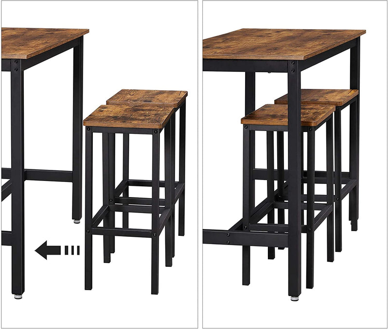 bartafel set, bartafel met 2 barkrukken, aanrecht met barstoelen, keukentafel en keukenstoelen in industrieel ontwerp, voor keuken, 120 x 60 x 90 cm, vintage, donkerbruin LBT15X