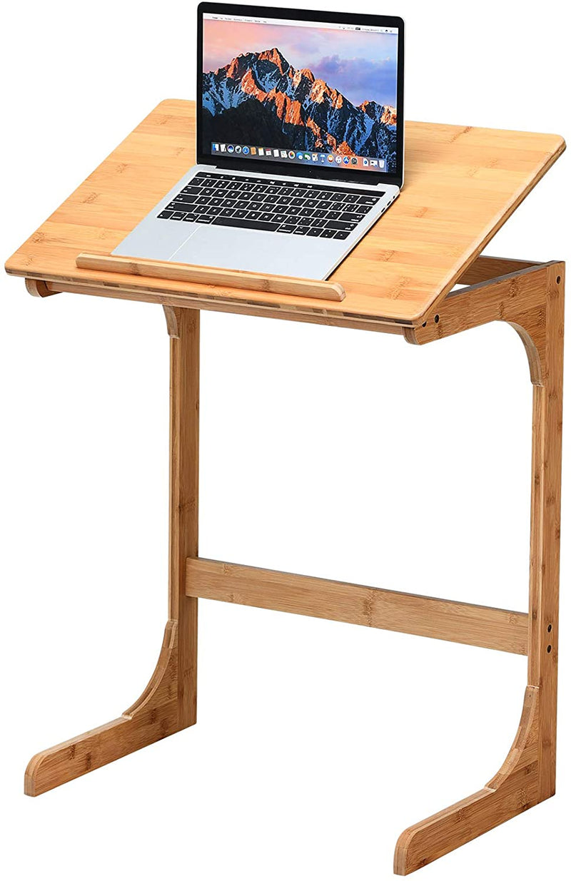 laptoptafel met kantelbaar blad, C-vormige bank bijzettafel met stopper, (Natuurlijk)