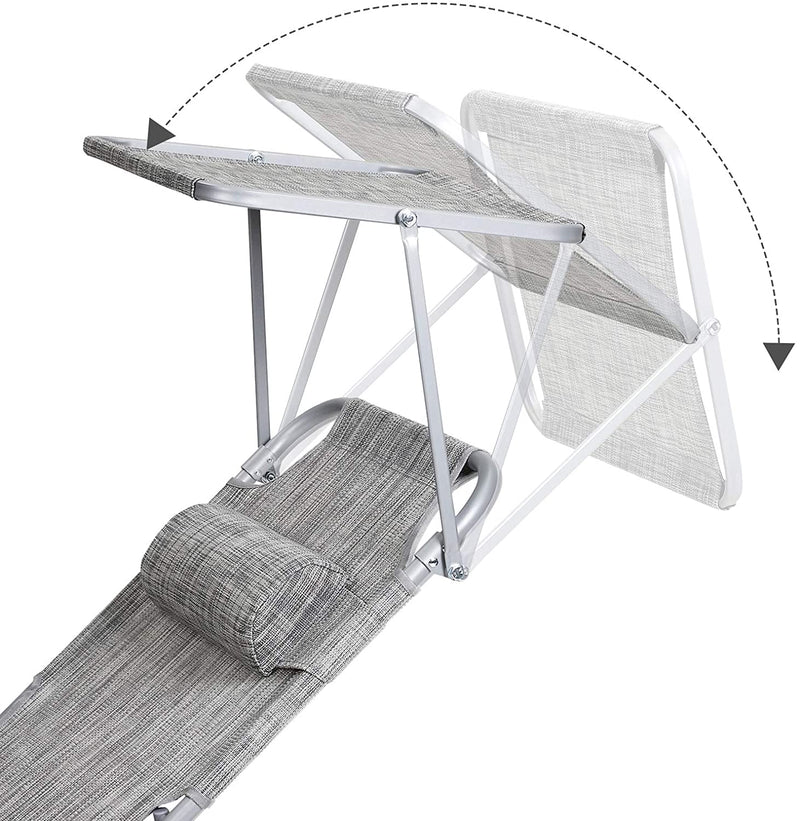 Zonneligstoel, ligstoel, tuinligstoel, met hoofdsteun en zonnedak, rugleuning verstelbaar, licht, inklapbaar, 53 x 193 x 29,5 cm, tot 150 kg ,