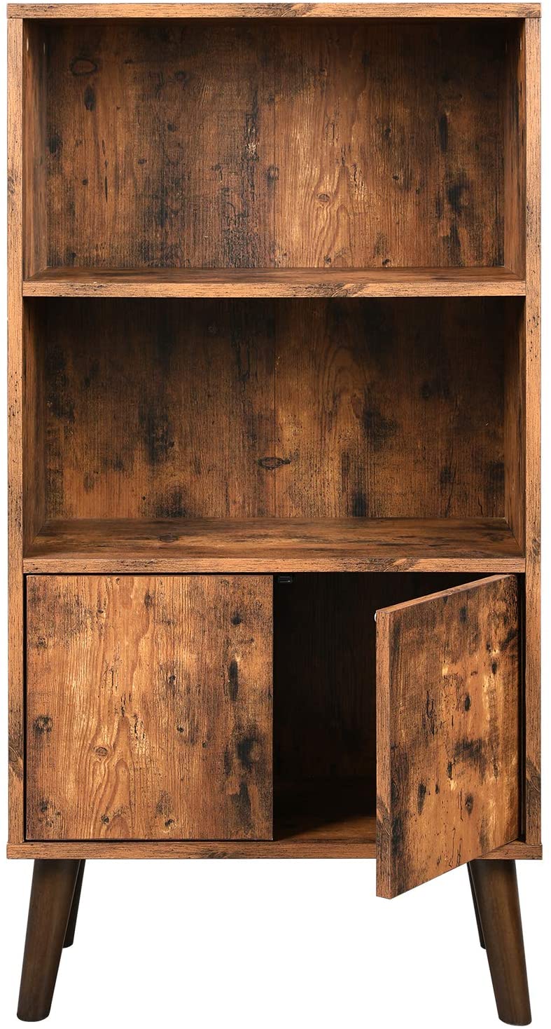 Retro boekenkast, Boekenkast met 2 plankenvoor boeken, foto's, decoratie, houtlook LBC09BX