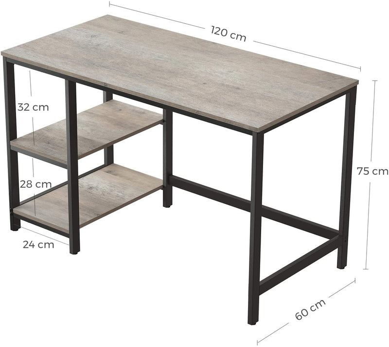 Bureau, computertafel, PC-tafel, bureautafel, met 2 legplanken rechts of links, , grijs-zwart LWD47MB