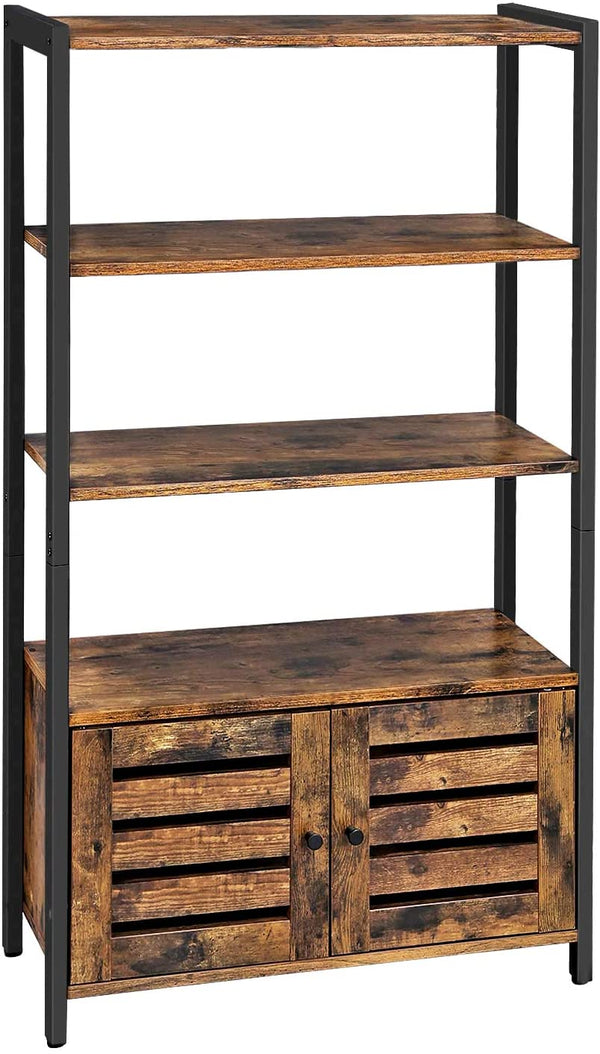 Boekenkast, ladenkast, industriële design boekenkast met 3 planken, 2 lamellen deuren, woonkamer, studeerkamer, slaapkamer, 70 x 30 x 121,5 cm, vintage, donkerbruine LSC75BX