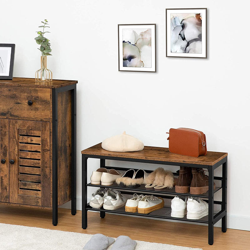 Schoenenbank, schoenenrek met 2 planken, 75 x 30 x 45 cm, donkerbruin EBF01HX01