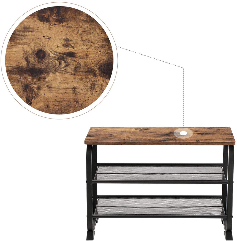 Schoenenbank schoenenkast in industrieel design, schoenenrek met 2 roosterplanken, afgerond frame, eenvoudige montage, stabiel, ruimtebesparend, smal, houtlook, vintage LMR32BX