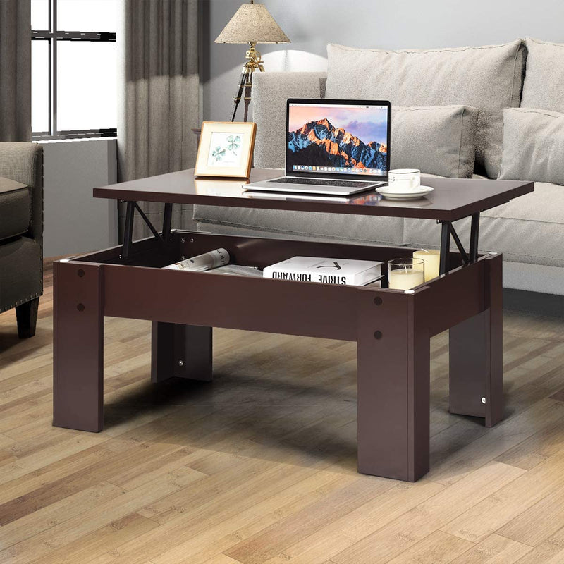 Lift bovenzijde salontafel, koffietafel in hoogte verstelbare, met verborgen opbergvak, cocktailtafel, met lift tafelblad voor woonkamer (Bruin)