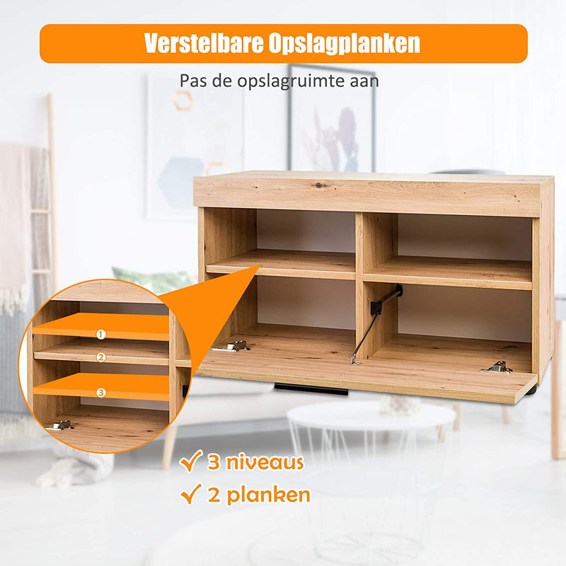 Schoenenkast, kantelbare schoenenkast met 2 laags structuur, handige handgreep, verstelbare planken, antislip onderleggers, schoenen opslag organisator voor huis, kantoor, hal, gang
