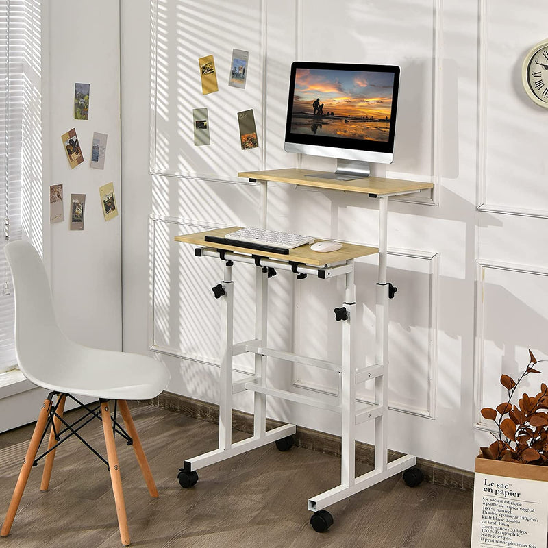 Beweegbaar staande bureau, in hoogte verstelbaar zit/sta bureau, 2-laags (Natuurlijk)