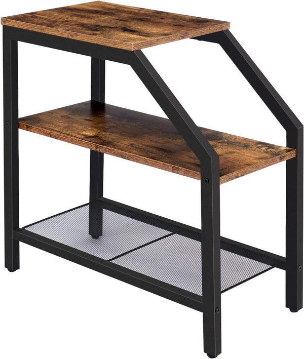 bijzettafel, slank nachtkastje met 3-laags opbergplanken, industriële bank bijzettafel voor kleine ruimtes, nachtkastje, eenvoudige montage, stalen frame, rustieke bruin EBF60BZ01