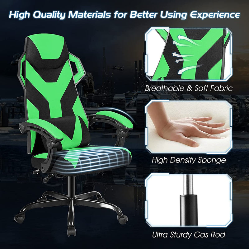 Hoge rugleuning gamingstoel, verstelbare racing style draaibare werkstoel met lendensteun en gevoerde armleuningen, (Groen)