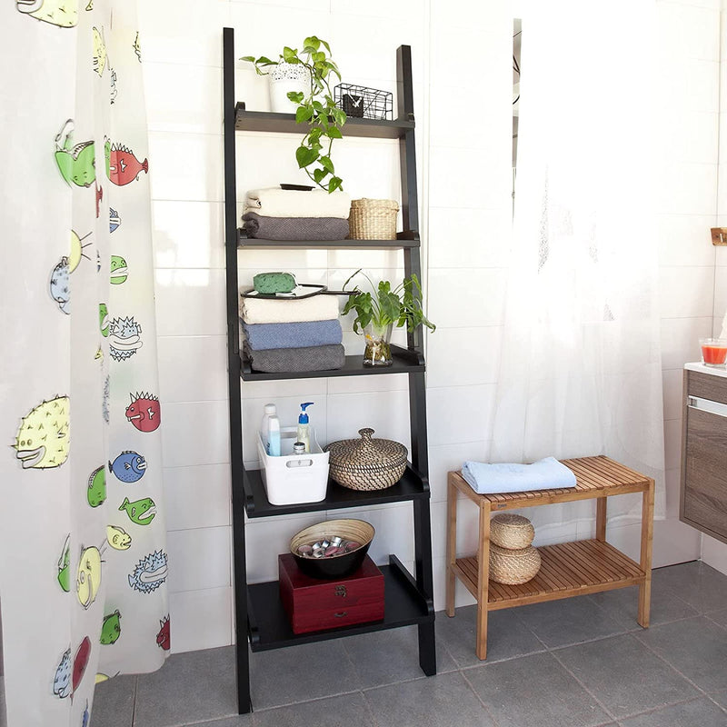 Ladderrek - Opbergplank - Decoratie - Veelzijdig - Ladderplank - Boekenkasten - Zwart - 56x189x27cm
