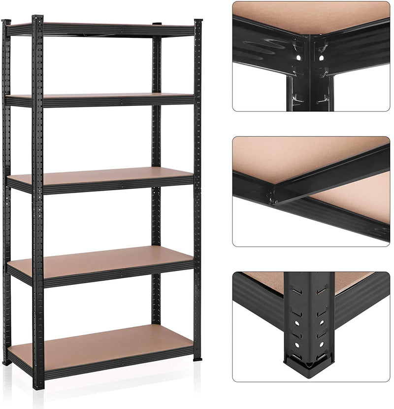 Magazijnrekken, zware lasten, set van 2, kelderrekken, 180 x 90 x 40 cm, tot 875 kg belastbaar, planken, steekplanken, versterkt stalen frame, 5 verstelbare planken, zwart GLR040B02