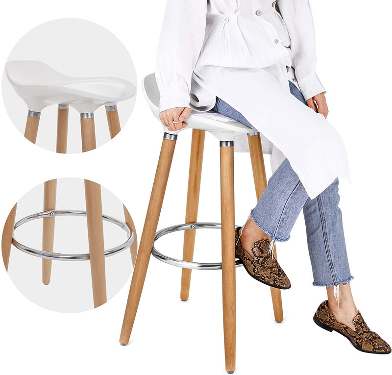 Set van 2 barkrukken zithoogte 73 cm barkruk poten van beuken zitschaal van kunststof wit LJB20W