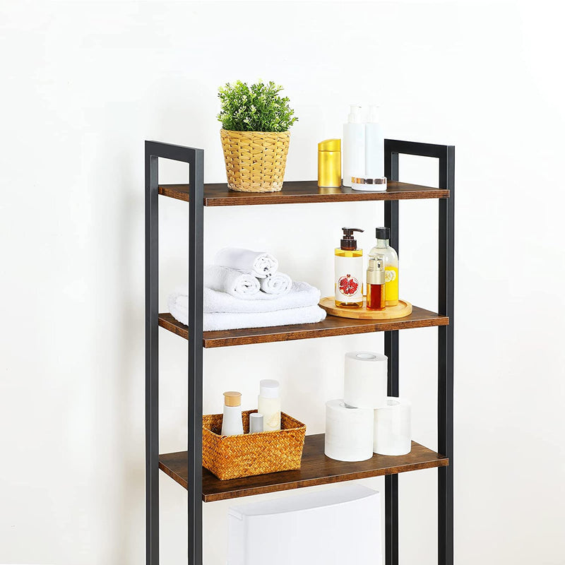 Badkamerkast Opbergrek voor toiletrek , 3-tier Opbergbakken, badkamer plank, Badkamer Opbergkast,  Rustieke Bruin EBF41TS01