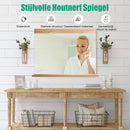 Wandmontage frameloze spiegel met Plank & Opgepoetste rand, Houten Make-up spiegel voor Badkamers en Slaapkamer, Natuurlijk