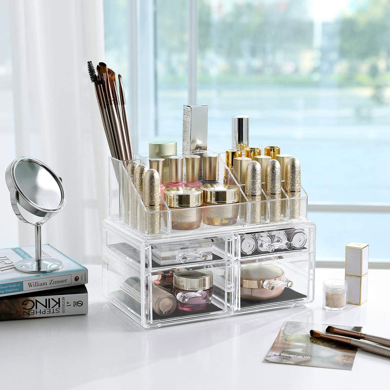 Acryl cosmetica opslag opslag organisator uit met 4 lades opslag in de badkamer in de slaapkamer van lippenstift sieraden nagellak naaigaren JKA005TP