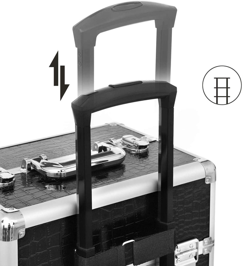Trolley Cosmetische Hoes, Aluminium make-uphoes, schoonheidskoffer, zwart JHZ06B