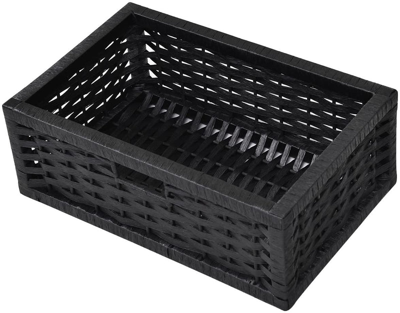 Ladekast opslageenheid plank met 3 papier touw rieten manden, opslag ladekast voor woonkamer, eetkamer, badkamer (Zwart)