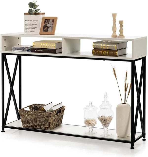 consoletafel, gangtafel entreetafel met open plank & opbergcompartimenten,, 120 x 23 x 79 cm (Wit)