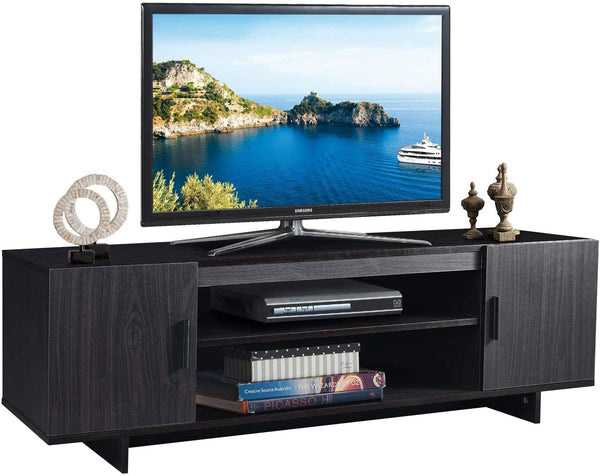modern  TV meubel voor TV tot 65 inch, 152 x 40 x 45 cm, TV-plank met 2 opbergkasten & open planken, huiskamer meubilair TV lowboard