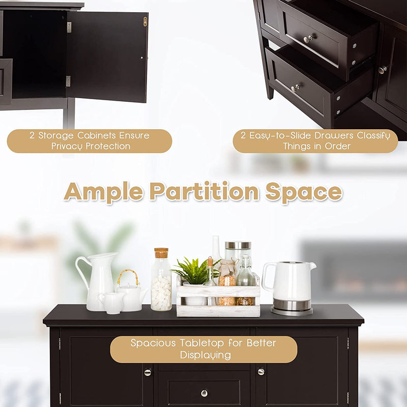 Console tafel, houten gang tafel met 2 laden en 2 opbergkasten, consoletafel met onderste plank,  116,5 x 38 x 86,5 cm (Koffie)