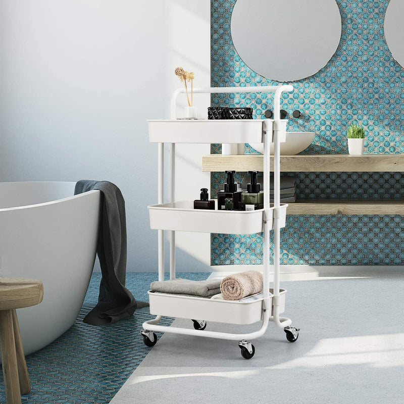 serveerwagen, keukentrolley met handgreep, metalen frame, badkamer opbergwagen keukenwagen,