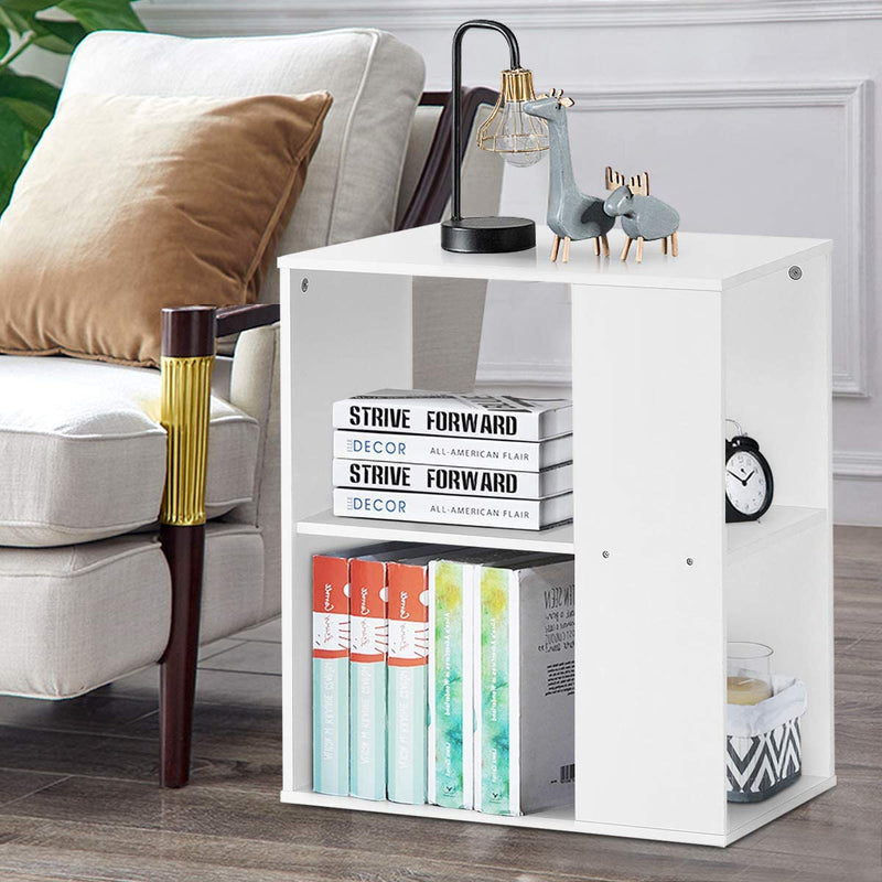 3-laagse bijzettafel, modern nachtkastje met open opbergrekken, (Wit)