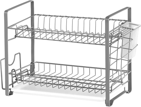 Afdruiprek, afwasrek, met messenhouder, houder voor snijplank, afneembare lekbak, stalen frame, voor keuken, ruimtebesparend, zilver KCS018E01