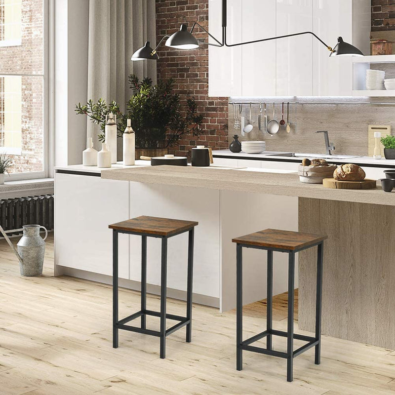 Set van 4 barkruk, hoge zonder rugleuning  voetensteun, glad oppervlak,(Rustiek Bruin)
