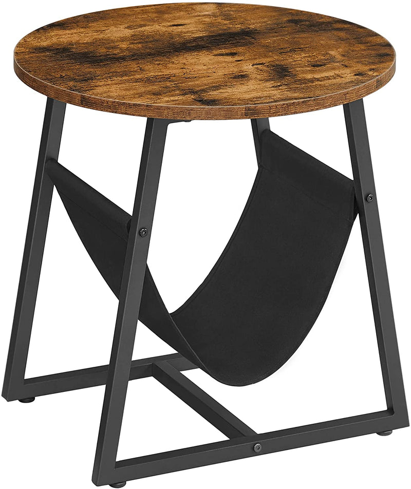 bijzettafel, ronde salontafel met opbergtas, voor woonkamer, slaapkamer, industrieel ontwerp, vintage bruin-zwart LET281B01
