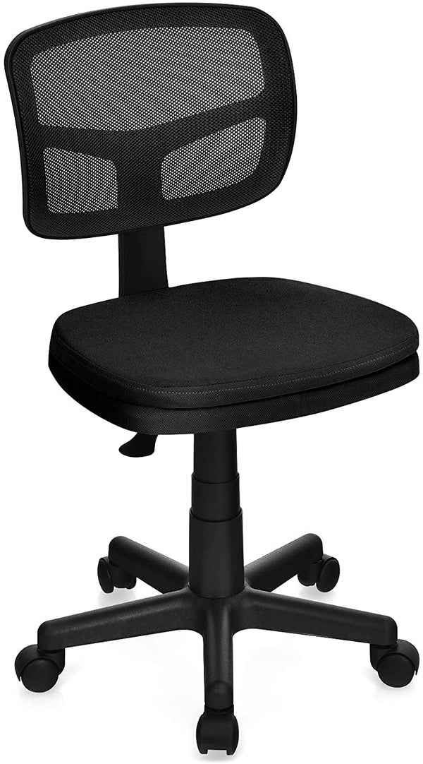 Bureaustoel met lage rugleuning, armloze computerstoel, hoogteverstelling,  (Zwart)
